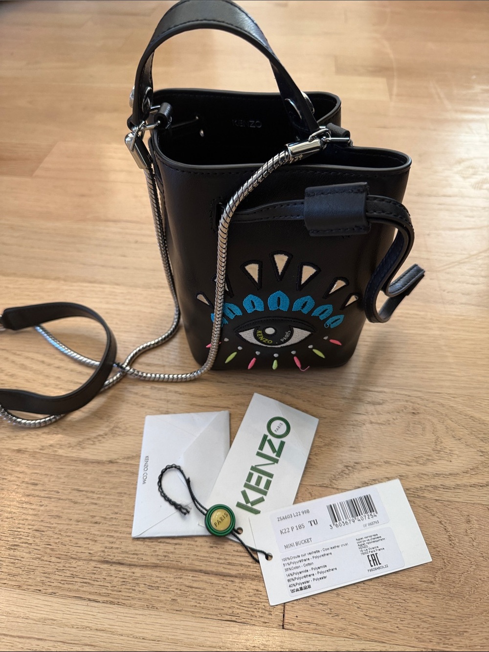 Kenzo Black Mini Bucket Bag with Colorful Eye Motif